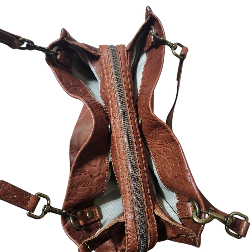 Elegant Brown Embossed Leather Tote - Picture 12 of 16